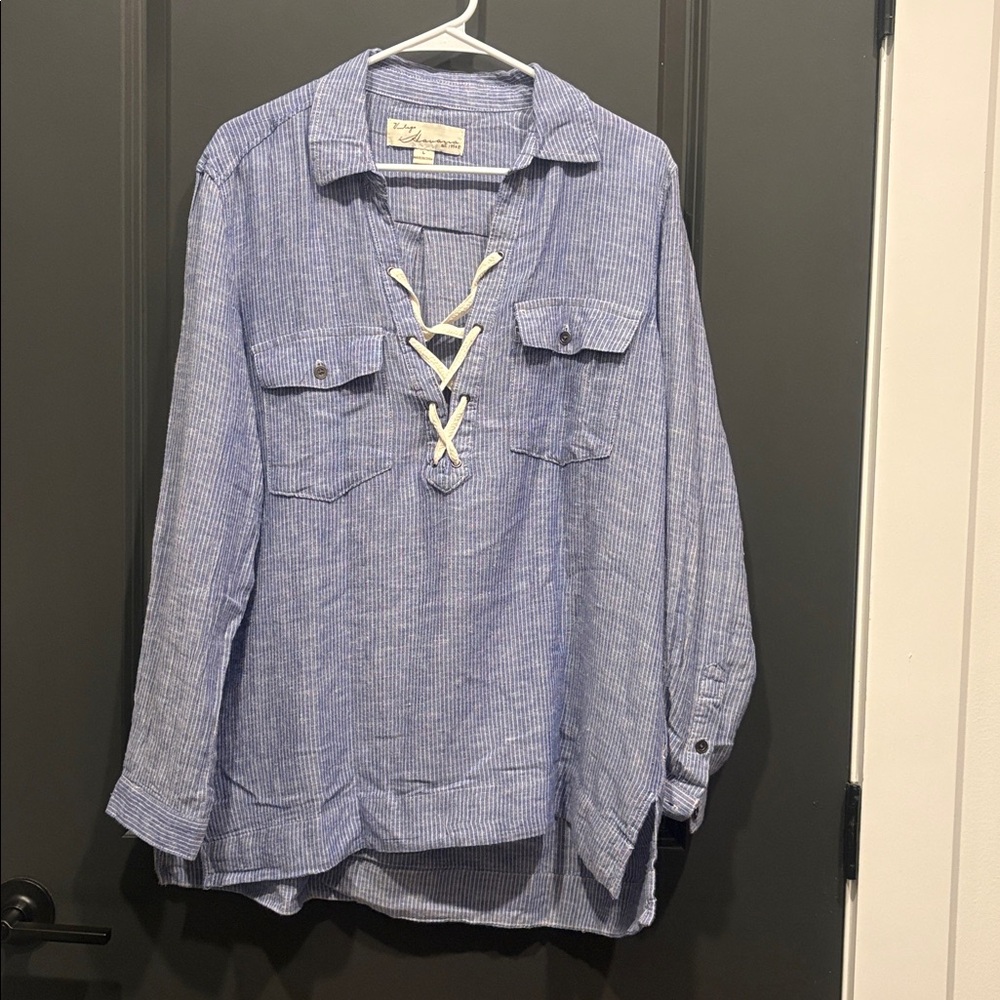 NWT Vintage Havana linen blend blue striped tunic top beach cover size L